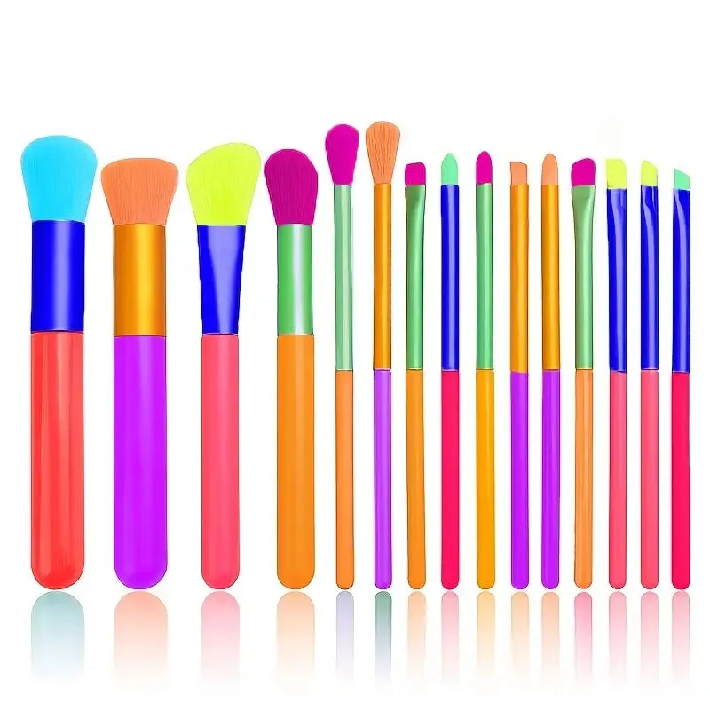 15-Pieces: Rainbow Color High Quality Makeup Brush Set