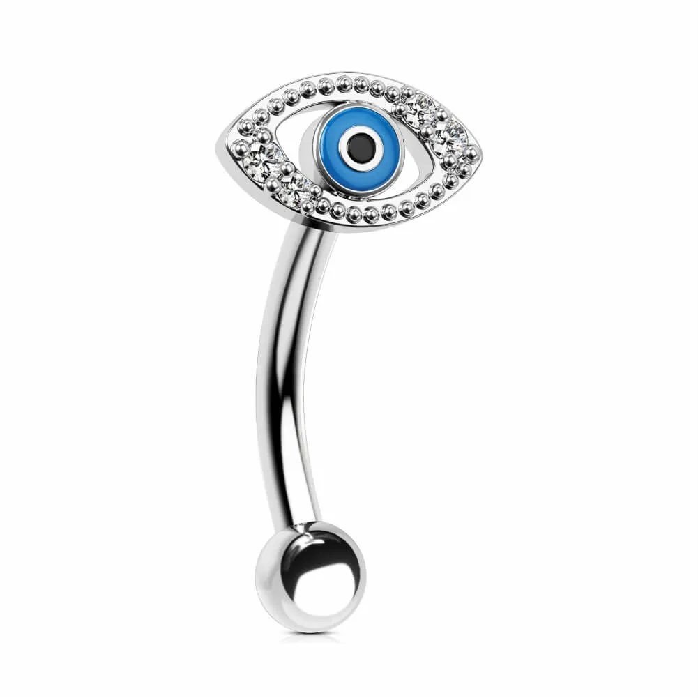 16G Blue Evil Eye Curved Eyebrow Barbell Jewelry