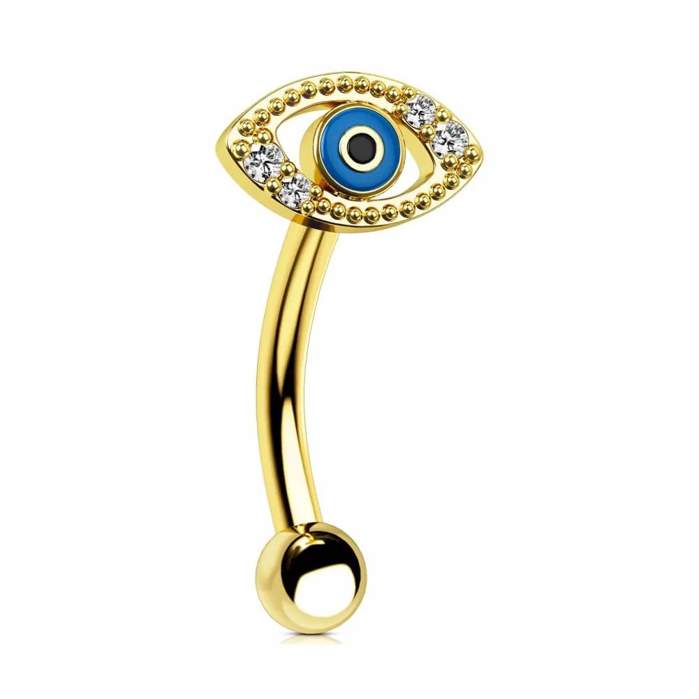 16G Blue Evil Eye Curved Eyebrow Barbell Jewelry