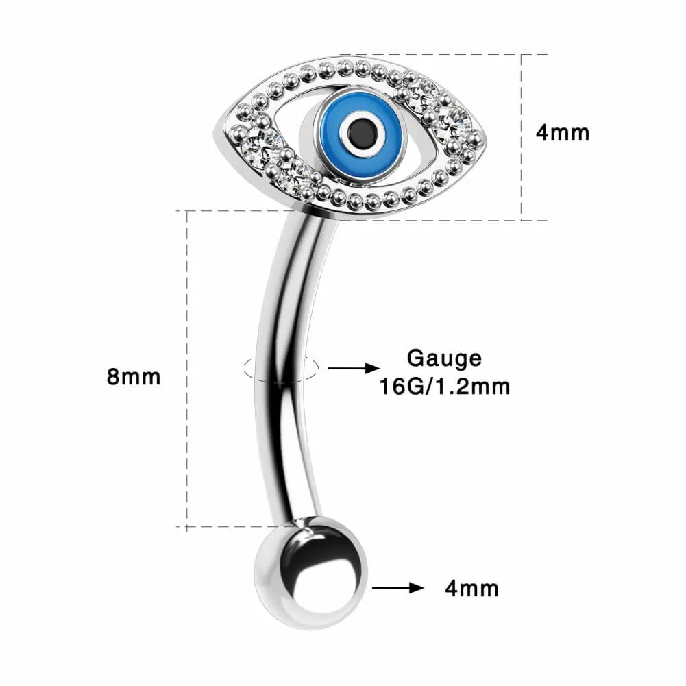 16G Blue Evil Eye Curved Eyebrow Barbell Jewelry