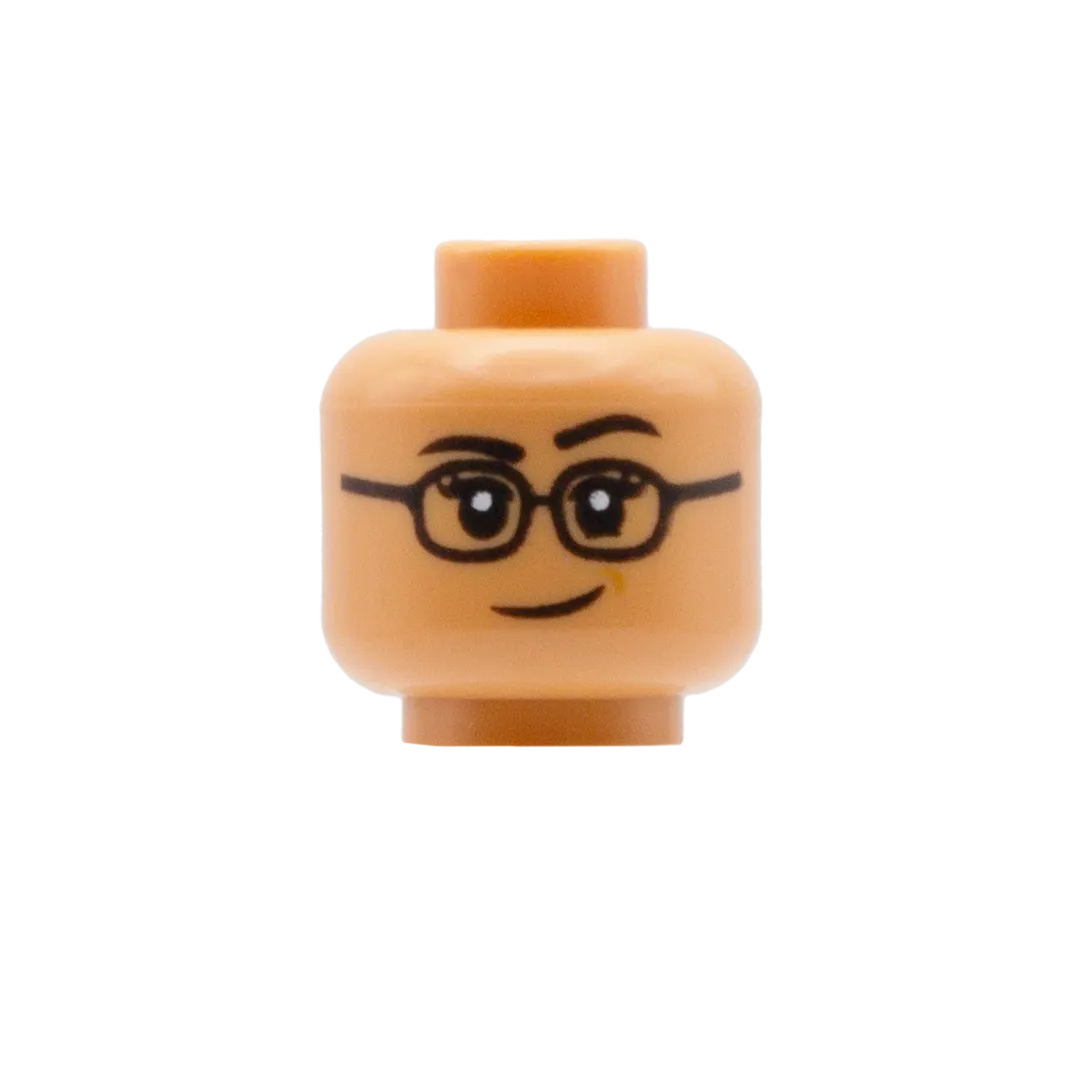 Glasses with Flicked Eyelashes Open Smile / Raised Eyebrow Smirk (Nougat) - LEGO Minifigure Head