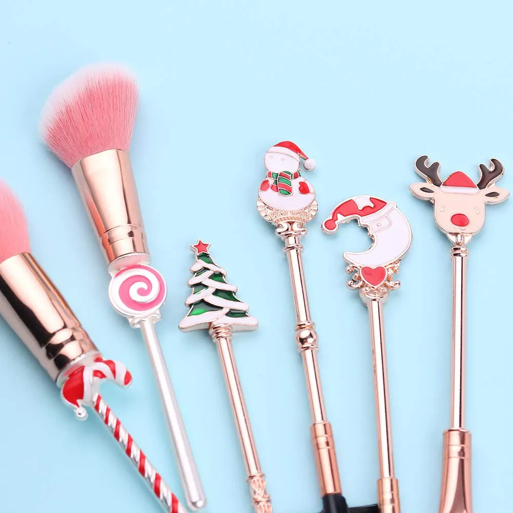 Holiday Christmas Makeup Brushes Set with Drawstring Bag